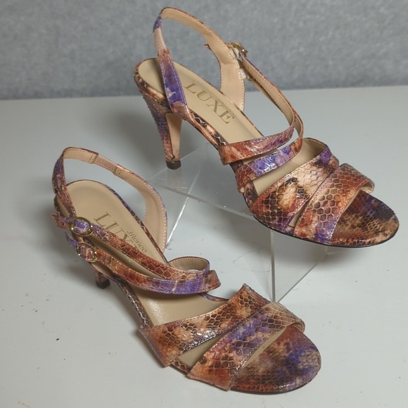 J Renee Luxe Firenze Genuine Strappy Snakeskin Leather Heels Sandals Sz 7M Multi - Picture 1 of 7